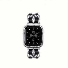 2合1智慧手錶表帶+閃亮保護殼,兼容apple Watch 40mm 41mm 44mm 45mm系列se 9 7 8 3 4 5 6,適用於女孩和女士 - 銀黑 - 查看 7