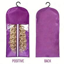 1PC Hair Extensions Storage Bag With Hanger Hair Extension Holder Wig Storage Bag Wig Bag Perfect For Travel - Purple - View 2