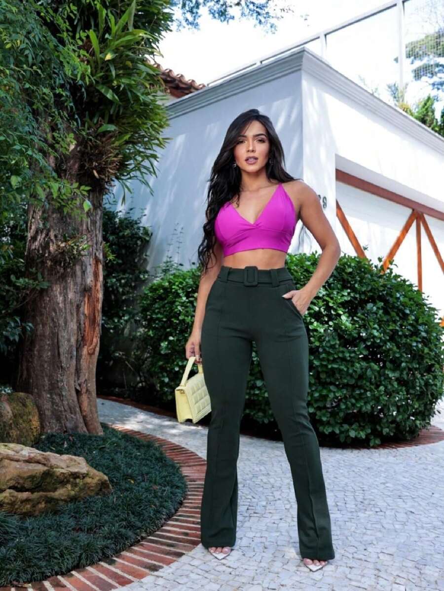 Women Pants - 墨綠色 - 查看 1