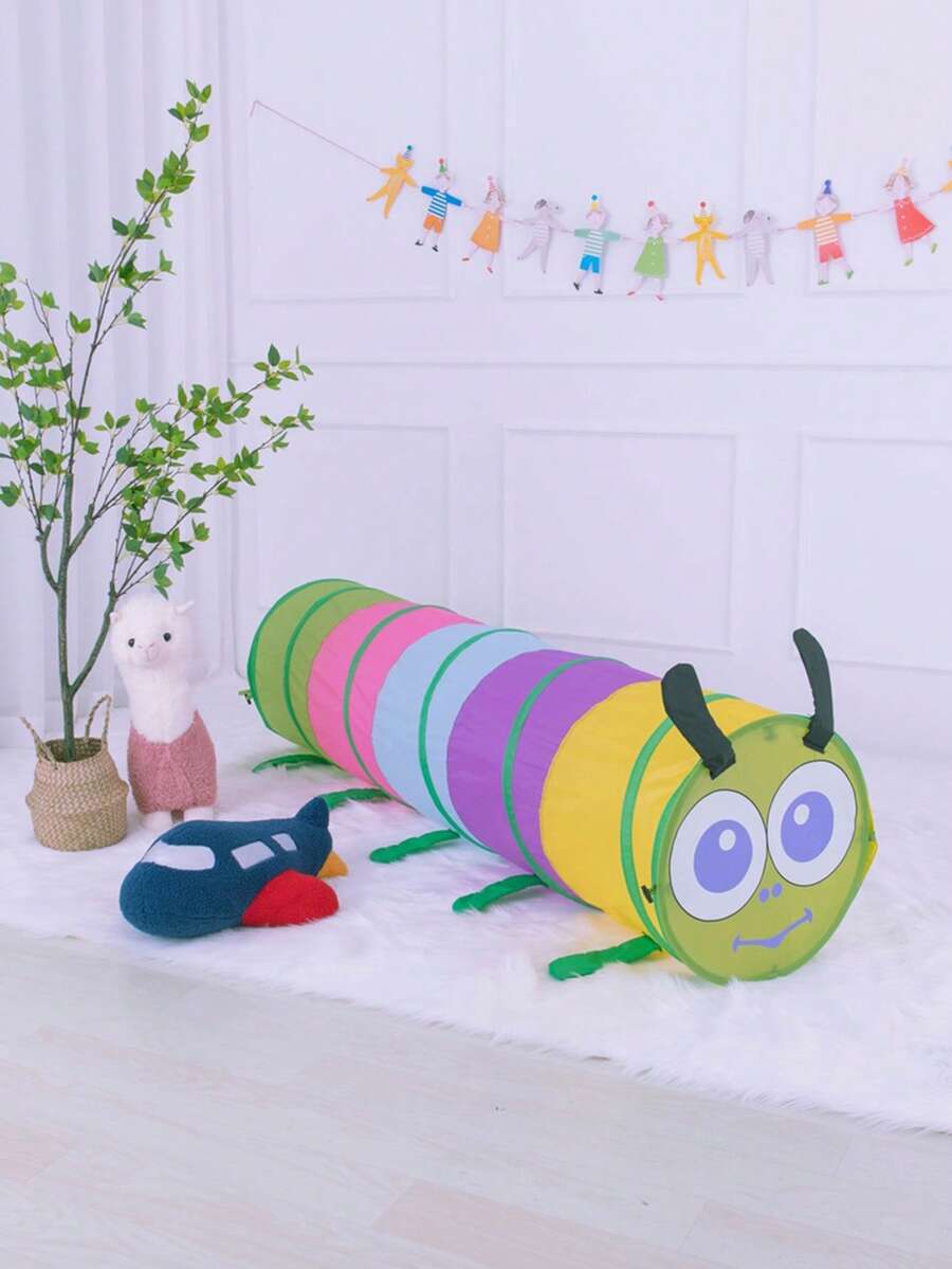 1入兒童爬行通道毛毛蟲隧道管嬰兒戶外運動感官訓練鑽孔玩具兒童遊戲帳篷玩具 - 彩色 - 查看 1