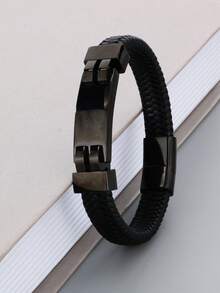 1 Miếng Nam Thép không gỉ Uốn cong Đĩa Và Da Trang trí Cá nhân hóa Vòng tay - vòng tay da - Xem 6