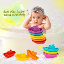1套教育嬰兒疊杯玩具船,6入組嬰兒沐浴玩具水上疊船,剛學步的幼兒浴缸玩具適用於夏季泳池公園 - 彩色 - 查看 4