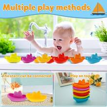 1套教育嬰兒疊杯玩具船,6入組嬰兒沐浴玩具水上疊船,剛學步的幼兒浴缸玩具適用於夏季泳池公園 - 彩色 - 查看 5