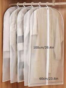 1pc Transparent Garment Bag With Zipper, Suitable For Hanging Clothes, Suit Cover, Wardrobe Storage, Dust And Moth Proof, Applicable For Home Organization, Fit For Wardrobe, Closet, Home, Dorm And More - White - View 2
