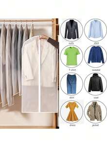 1pc Transparent Garment Bag With Zipper, Suitable For Hanging Clothes, Suit Cover, Wardrobe Storage, Dust And Moth Proof, Applicable For Home Organization, Fit For Wardrobe, Closet, Home, Dorm And More - White - View 1
