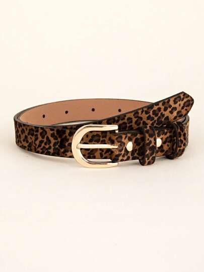 1 pieza Cinturón de mujer vintage con hebilla sencilla y estampado de leopardo, estilo bohemio para verano, escuela, otoño, Halloween