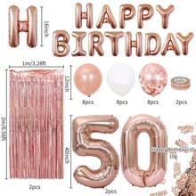 1套玫瑰金鋁箔18/21/30/40/50歲閃爍彩色碎片雨生日氣球套裝,成人派對裝飾佈置 - 彩色 - 查看 10