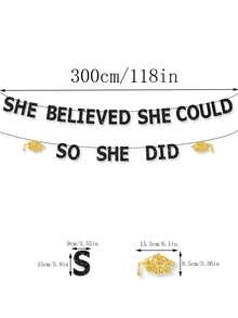 1pc Gold & Black Glitter "She Believed She Could So She Did" Graduation Party Banner, Party Background Decoration Flag (Graduation Decorations) - Black - View 2