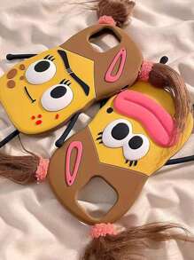 時尚創意有趣馬鈴薯角色爆炸直立頭髮女孩3D可愛矽膠防震手機殼，適用於蘋果iPhone 11/12/13/14/15 Pro/Promax - 棕色 - 查看 5