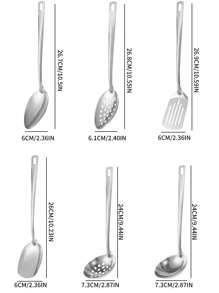 6/8pcs Stainless Steel Serving Utensils Set, Soup Ladle, Serving Spoon, Serving Spatula, Suitable For Home Kitchen, Hotel, Buffet, Banquet - Silver - View 3
