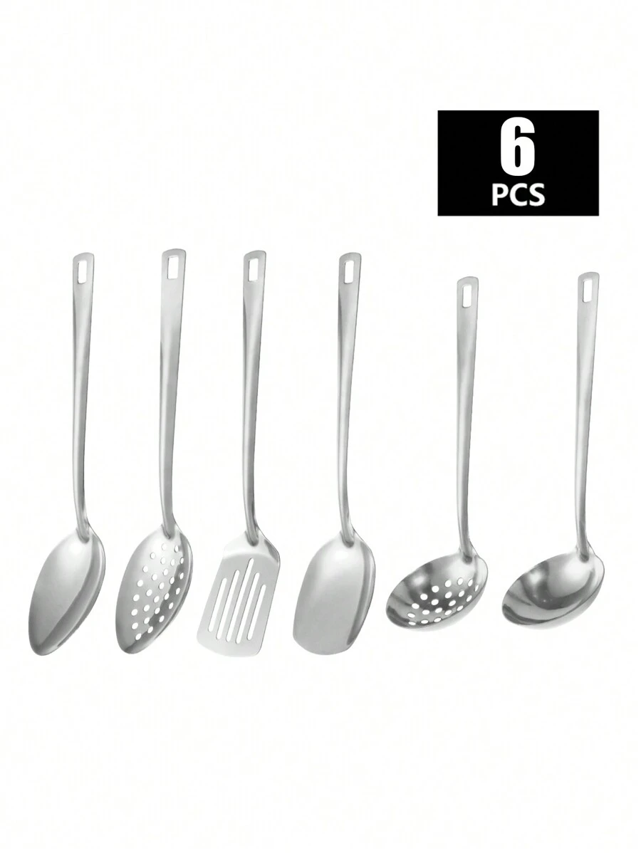 6/8pcs Stainless Steel Serving Utensils Set, Soup Ladle, Serving Spoon, Serving Spatula, Suitable For Home Kitchen, Hotel, Buffet, Banquet