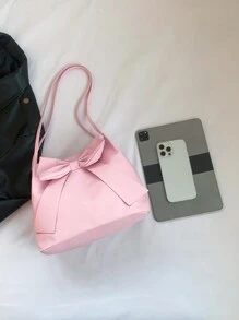 Fashionable New Style Bucket Bag For Women, Decorated With Bow-Knot, Handbag/Shoulder Bag/Top-Handle Bag/Solid Color Tote Bag, Popular In Spring/Summer, Perfect Valentine's Day Gift For Her, Best Valentine's Gift Choice Ever Valentines, Fashionable Bow Purse For Women - Pink - View 4