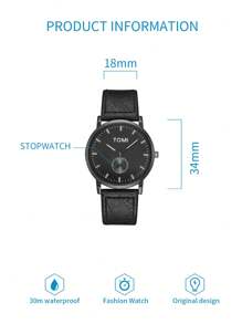 TOMI Women's Minimalist Ultra-Thin Two-Needle Semi-Real Dial Small Seconds Dial Retro Leather Strap Quartz Watch, Suitable For Daily Life And Holiday Gifts - Black - View 6