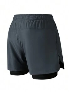 Men's Sports Shorts Three Quarter Pants With Elasticity, Quick-Drying And Inner Lining - Dark Grey - View 3