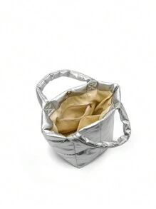 新款女士手袋，簡單多用，大容量小包時尚冬季圓桶托特包，柔軟的表面，輕盈簡約的桶包，高端感十足 - 銀色 - 查看 11