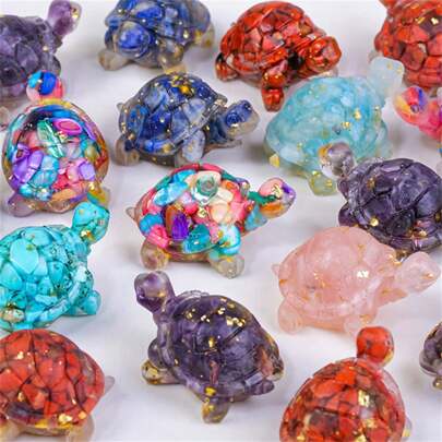 1/3/6pcs Multi-Color Crystal & Resin Sea Turtle Decorations - Healing Gemstone Pocket Decor, Suitable For Home Office Decoration