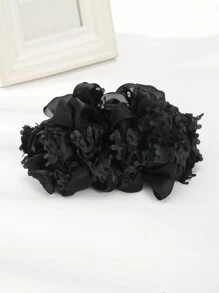 1个超大花朵荷叶边可爱超大蝴蝶结发夹发爪夹发卡发夹发夹发卡，黑色发饰，适合秋冬季节度假装扮，夏季海滩假日必备 - 黑色 - 查看 3