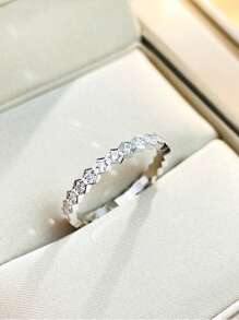 1 件蜂巢戒指女士珠宝 925 纯银精致时尚单戒指精美珠宝适合女孩约会生日礼物 - 滿鑽蜂巢戒指 - 查看 4