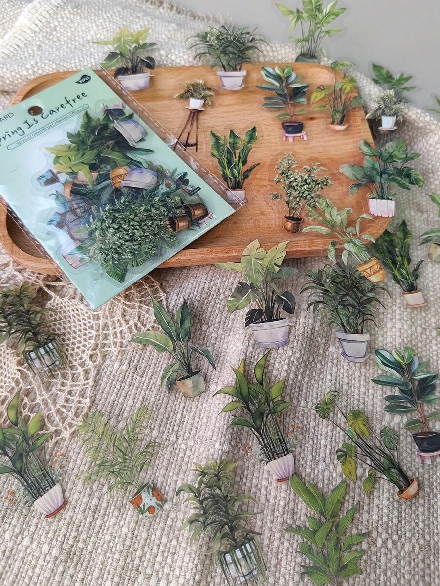 1pack/30pcs Pet Stickers, Life Green Plant Decor For Notebook And