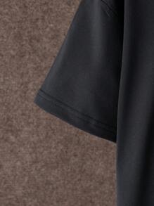 Tween Boy Spring/Summer/Fall Daily Wear Casual Letter Printed Short Sleeve Top And Utility Pants Set - Black - View 5