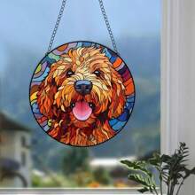 1pc Dog Shaped Sun-Catcher Stained Glass Window Hanging Decoration Panel Gift For Grandma, Animal Lover, Xmas Or Birthday Present, Pendant Decor For House Party, Room, Home Decor