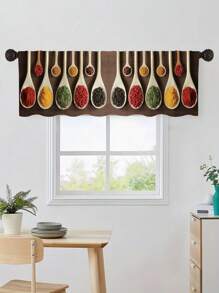 1pc Classic Reversible Spoon & Seasoning Print Curtain Valance, Small Short Curtain, Without Holes Curtain, Refer To Bedroom Office Kitchen Living Room Study Home Decor - Multicolor - View 4