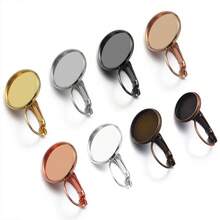 10 cái/gói Đồ cổ Màu xanh lá Tiếng Pháp Đòn bẩy Hoa tai Với Tròn khung viền Trống Cơ sở Cái mâm Đối với Đinh tán tai Làm đồ trang sức - Cố Thanh AB - Xem 6