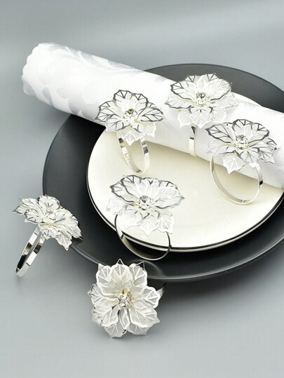 حلقات منديل مصممة بتصميم Cercis Quinquefolia بالفضة، 20/12/8/6/4/2 قطعة