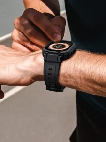 時尚簡約風格的酷炫防摔綜合TPU手表帶，適用於 Apple Watch 8，適用於男性多樣化的44/45 / 49毫米尺寸 - 黑色 - 查看 2