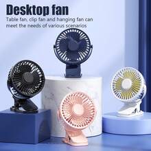 Ventilador portátil con clip, ventilador de escritorio de 6 pulgadas, pequeño y silencioso, ventilador de cochecito con abrazadera resistente de 3 velocidades - Azul - Ver 4