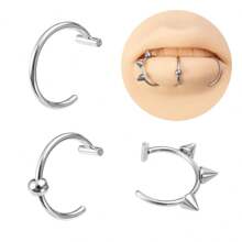 1 pieza Anillo falso de aro para la nariz de acero inoxidable, aros de septum, aro en C para el labio, pendiente, piercing falso de nariz, joyería corporal para mujer sin perforación