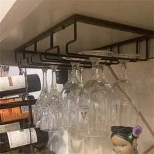 1入創意倒置無毀空穿酒杯架，3槽設計，壁掛式酒杯架，在櫥櫃下方掛式酒杯架，可倒置咖啡杯架，可用於廚房餐廳高腳杯存放和分類，家居廚房配件 - 黑色 - 查看 3