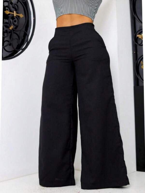 Calça flare wide led tecido linho
