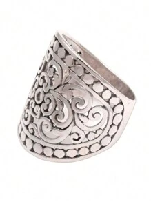 Vintage Wide Band Ring Carved Flower On The Surface Suitable For Men And Women Match Daily Outfits Just Pick A Appropriate Size
