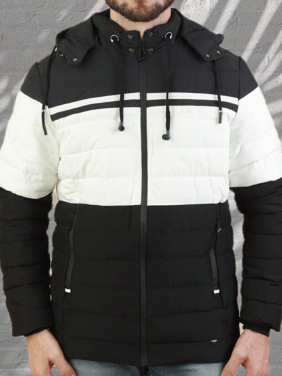 Men Winter Coats - 黑與白 - 查看 1