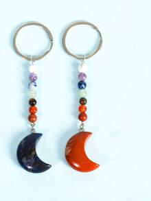 1 Miếng Tinh thể tự nhiên Mặt trăng Chạm khắc Với Bảy Chữa bệnh Móc chìa khóa , Thích hợp Đối với Hằng ngày Mang - móc khóa - Xem 3