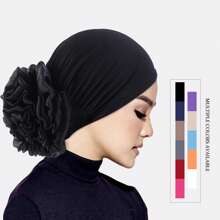 1件女士花卉弹力头巾帽化疗帽，适合日常佩戴，可作发帽、头巾、睡眠帽等。 - 純色 - 查看 7