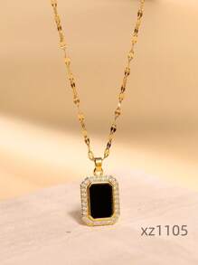 1 Miếng Của phụ nữ Đúng mốt Vàng 18K Màu sắc Thép không gỉ Vòng cổ dây  Với Khối Zirconia  Vật rủ xuống Đối với phụ nữ Đồ trang sức Buổi tiệc Quà tặng hẹn hò - Vàng - Xem 17