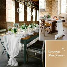 1pc Rectangle Table Runner, Cheese Cloth Table Runner, Bohemian Gauze Cheese Cloth Tablecloth,Transparent Rurual Tablecloth, Suitable For Wedding, Bridal Shower, Baby Shower, Birthday, Or Holiday Party Cake Table Decor, Romantic Banquet Table Decoration Tulle Table Runner 180*90cm, 300*90cm, 400*90cm - Pink - View 6