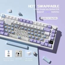 ATTACK SHARK * AJAZZ AK820PRO 75% TKL 机械键盘，2.4G 无线/BT5.1/USB-C 有线，81 键带 TFT 彩色显示屏和 CNC 旋钮游戏键盘，RGB 背光，热插拔线性开关，4000mAh 电池 - 紫白&飛魚軸 - 查看 8