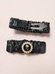 2入組新款女士秋冬髮夾,高級黑色花朵精緻通用髮飾,優雅款式