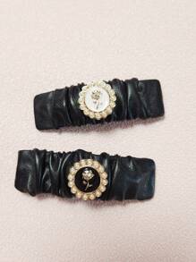 2入組新款女士秋冬髮夾,高級黑色花朵精緻通用髮飾,優雅款式