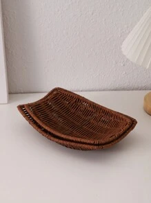 1 件家用手工編織藤製零食托盤 - 棕色 - 查看 8