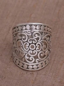 Vintage Wide Band Ring Carved Flower On The Surface Suitable For Men And Women Match Daily Outfits Just Pick A Appropriate Size