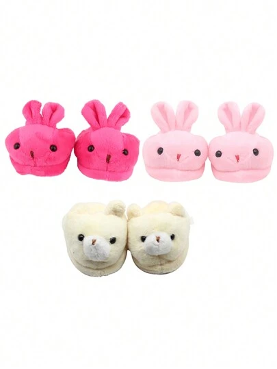 MSYO 1 Pair Of Doll Shoes For 18-Inch American Dolls, Cute Plush Animal Slippers, Mini Shoes, Warm Rabbit Ear Doll Shoes, Birthday/Festival Gift For Little Girls And Boys