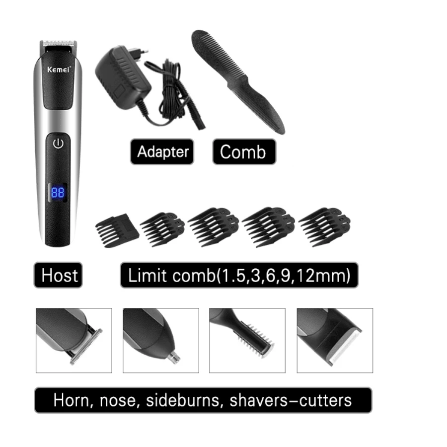 Kemei KM675 5In1 Replaceable Blade Hair Clipper Imitation Leather