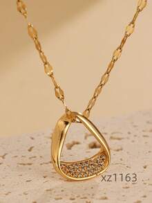 1 Miếng Của phụ nữ Đúng mốt Vàng 18K Màu sắc Thép không gỉ Vòng cổ dây  Với Khối Zirconia  Vật rủ xuống Đối với phụ nữ Đồ trang sức Buổi tiệc Quà tặng hẹn hò - Vàng - Xem 4