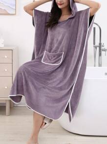 1 chiếc áo choàng tắm không tay dành cho nữ, áo choàng thấm hút mồ hôi, áo choàng thay đồ nhanh khô, áo choàng khăn trùm đầu, áo choàng thay đồ ngoài trời khi đi biển, lướt sóng, bơi lội. - Màu tím  Violet - Xem 8