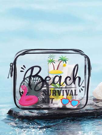 1Pc PVC Waterproof Transparent Cosmetics Bag Large Capacity Portable Travel Storage Bag Toiletry Bag Transparent Cosmetic Bags, Toiletry Bags, Waterproof, Zipper Closure, Beach Theme Prints, For Holidays, Travel, Bathroom, Perfect For Music Festival Makeup Bag Organizer Makeup Organiser Makeup Storage Makeup Holder Cosmetic Bag Cosmetic Storage Organizer Cosmetics Bags Cosmetic Organiser Make Up Bag