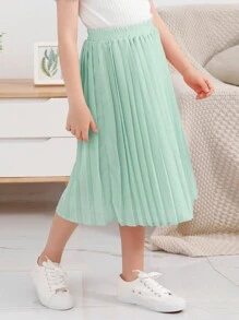 GORLYA Tween Girl Chiffon Pleated Elastic Waist Bohemian Swing Long Skirt, Suitable For Casual Outdoor Shopping, Walking, School, Back To School Season, Dinner Party